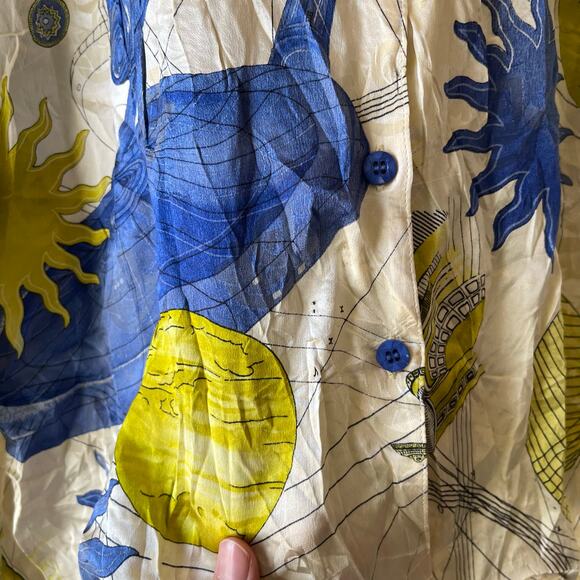 Vintage sun and moon celestial silk long sleeve button up - Picture 2 of 8